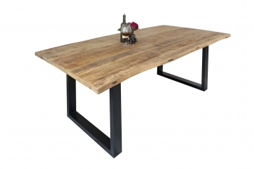 <b>B-Ware </b>Esstisch Hari 200 x 100 cm Baumkantentisch Mangoholz massiv aufgedoppelt U-Gestell
