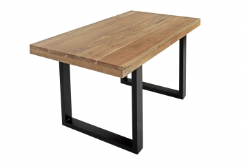 Esstisch Akazie Natur 120 x 80 cm massiv gerade Tischkanten U-Gestell schwarz RIO