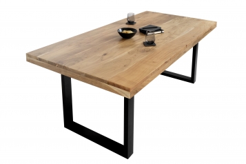 Esstisch Akazie Natur 240 x 100 cm massiv gerade Tischkanten U-Gestell schwarz RIO