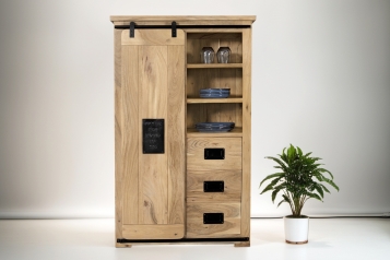 Highboard Vitrine 90 x 150 x 45 cm Akazienholz massiv naturfarben LIBRO