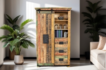 Highboard Vitrine Mango massiv vielfarbig 90 x 150 x 45 cm LIBRO