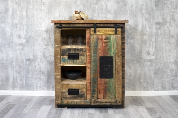 Sideboard Kommode mit Holzrolltür Mango massiv vielfarbig 74 x 90 x 36 cm LIBRO