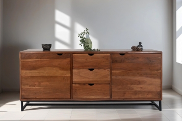 Sideboard Kommode Akazienholz nussbaumfarben massiv 200 x 80 cm Sukhothai