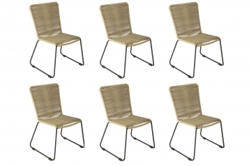 Gartenstuhl Outdoor-Seilstuhl Farbe Taupe mit Eisen-Gestell in schwarz ISRA (6er Set)