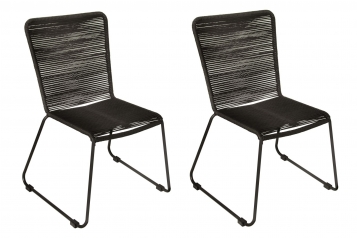 Gartenstuhl Outdoor-Seilstuhl Farbe Schwarz mit Eisen-Gestell in schwarz ISRA (2er Set)