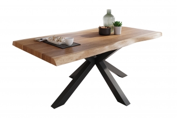 Esstisch Baumkante massiv Akazie natur 200 x 100 Spider-Gestell schwarz ATLAS