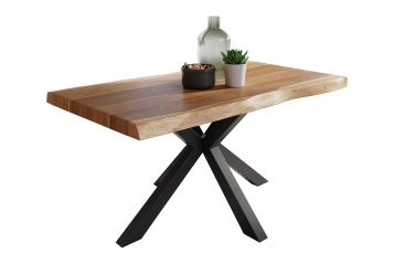 Esstisch Baumkante massiv Akazie natur 160 x 85 Spider-Gestell schwarz ATLAS