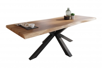 Esstisch Baumkante massiv Akazie natur 260 x 100 Spider-Gestell schwarz ATLAS