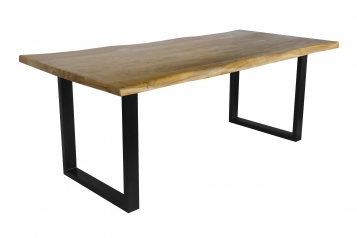 Esstisch Baumkante Akazie massiv eichenfarben 180 x 90 U-Gestell schwarz CALI