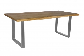 Esstisch Baumkante Akazie massiv eichenfarben 220 x 100 U-Gestell silber CALI