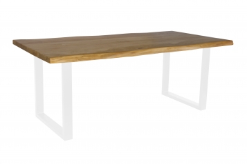 Esstisch Baumkante Akazie massiv eichenfarben 220 x 100 U-Gestell weiß CALI