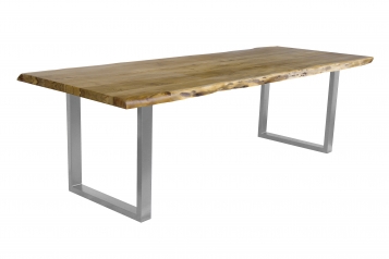 Esstisch Baumkante Akazie massiv Eiche 280 x 100 U-Gestell silber CALI