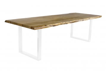 Esstisch Baumkante Akazie massiv Eiche 280 x 100 U-Gestell weiß CALI