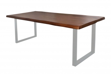 Esstisch Baumkante massiv Mango honigfarben 240 x 100 U-Gestell silber CALI