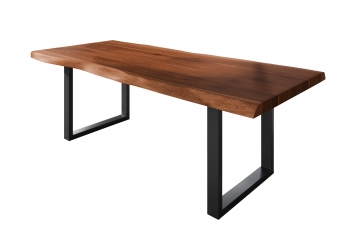 Esstisch Baumkante massiv Akazie nussbaumfarben 240 x 110 U-Gestell Metall schwarz TITAN