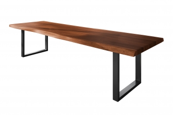 Esstisch Baumkante massiv Akazie nussbaumfarben 300 x 120 U-Gestell Metall schwarz TITAN