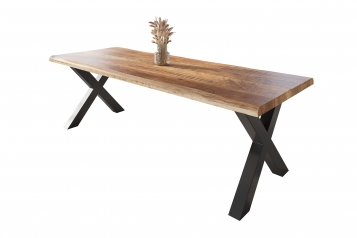 Esstisch Baumkante massiv Mango rough 280 x 100 X-Gestell schwarz ATLAS