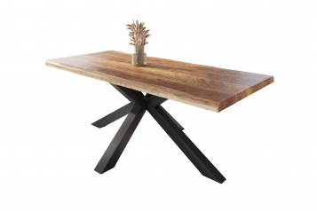 Esstisch Baumkante massiv Mango rough 180 x 90 Spider-Gestell schwarz ATLAS