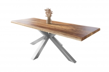 Esstisch Baumkante massiv Mango rough 280 x 100 Spider-Gestell silber ATLAS