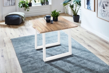 Esstisch Baumkante Massiv Akazie eichefarben 90 x 90 weiß NOAH