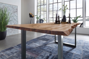Esstisch Baumkante Massiv Akazie eichefarben 240 x 100 silber NOAH