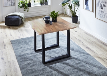 Esstisch Baumkante Massiv Akazie eichefarben 90 x 90 schwarz NOAH