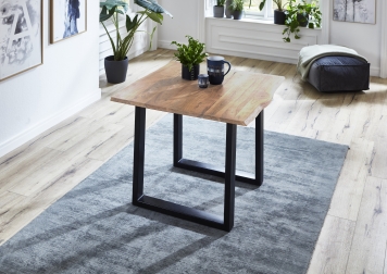 Esstisch Baumkante Massiv Akazie eichefarben 80 x 80 schwarz NOAH