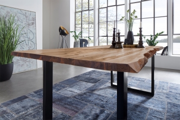 Esstisch Baumkante Massiv Akazie natur 300 x 100 schwarz NOAH
