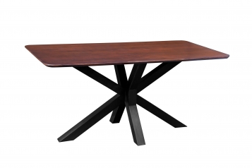 Esstisch 180 x 90 cm Akazie massiv kastanienfarben Schweizer Kante Spider-Gestell schwarz ROBERTO