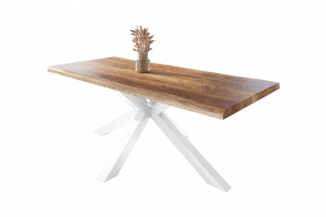 Esstisch Baumkante massiv Mango rough 220 x 100 Spider-Gestell weiß ATLAS