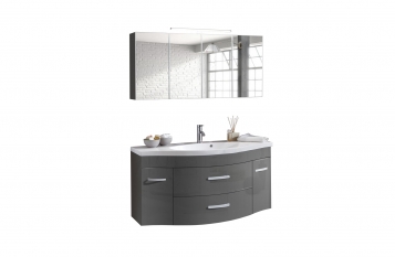 Badmöbel Set 2tlg Waschtisch 130cm Hochglanz grau LUGANO