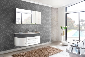 Badmöbel Set 2tlg Waschbecken 140 cm grau weiß Hochglanz Dublin
