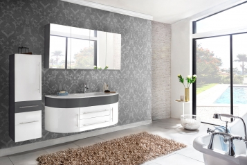 Badmöbel Set 3tlg Waschbecken 140 cm grau weiß Dublin