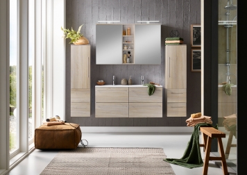 Badmöbelset 4tlg Doppelwaschtisch 120 cm Sonoma Eiche Holz VILLA
