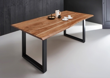  Esstisch Baumkante massiv Akazie natur 200 x 100 schwarz MILO