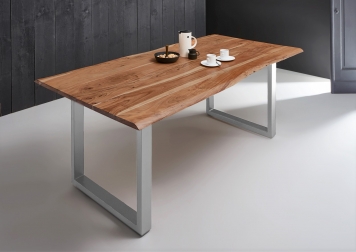  Esstisch Baumkante massiv Akazie natur 200 x 100 silber MILO