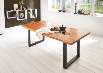  Esstisch Baumkante massiv Akazie cognac 120 x 80 schwarz IMKA