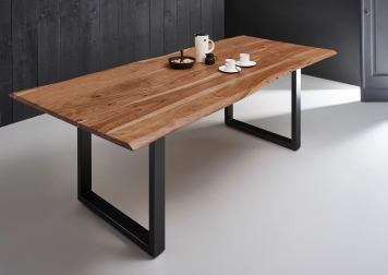 Esstisch Baumkante massiv Akazie natur 240 x 100 schwarz MILO
