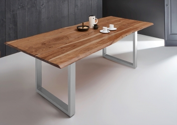  Esstisch Baumkante massiv Akazie natur 240 x 100 silber MILO