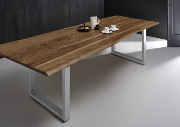  Esstisch Baumkante massiv Akazie natur 300 x 100 silber MILO