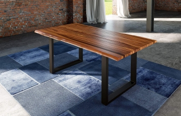 SAM® Esszimmertisch Baumkante cognacfarben Akazienholz geteilt Schwarz 120 cm ISABELLA