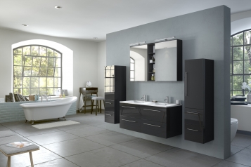 SAM®  	 Badmöbelset Doppelwaschtisch 120 cm 4tlg - Hochglanz schwarz VALERIE
