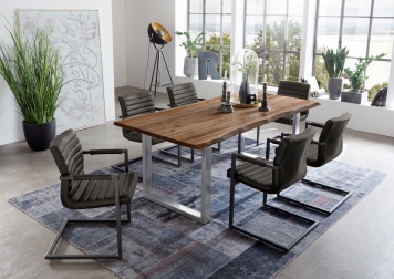 6 Stühle Parzivo anthrazit 180 cm # TG Noah natur silber neu