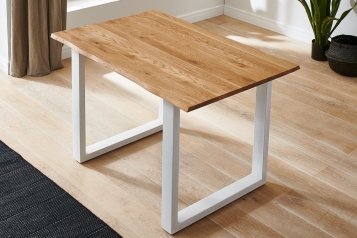  Esstisch Baumkante Massiv Wildeiche 120 x 80 weiß SESSA
