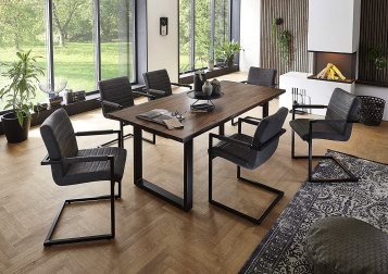 Essgruppe 140 cm wengefarben U-Gestell schwarz mit 6 Stühlen DANIELLE