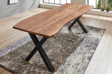  Esstisch Baumkante massiv Akazie natur 220 x 100 X-Gestell schwarz XANTEN