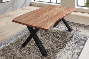  Esstisch Baumkante massiv Akazie natur 160 x 85 X-Gestell schwarz XANTEN