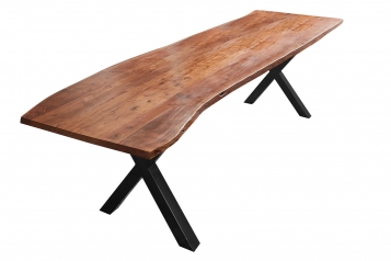  Esstisch Baumkante massiv Akazie nuss 220 x 100 X-Gestell schwarz XANTEN