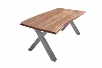  Esstisch Baumkante massiv Akazie natur 160 x 85 X-Gestell silber XANTEN