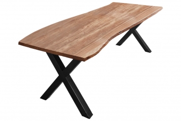  Esstisch Baumkante massiv Akazie natur 240 x 100 X-Gestell schwarz XAVER